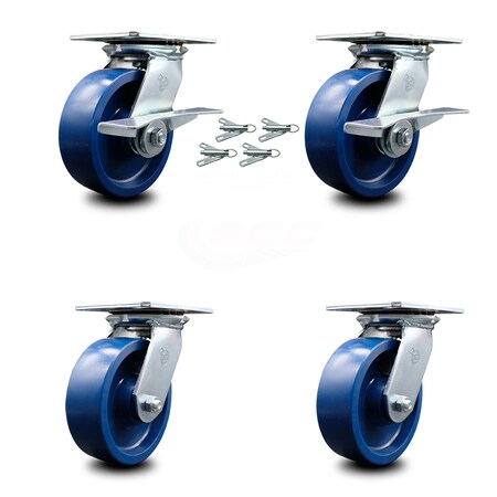 Service Caster 6 Inch Solid Poly Caster Set with Roller Bearing 4 Swivel Lock and 2 Brake SCC SCC-35S620-SPUR-SLB-BSL-2-BSL-2